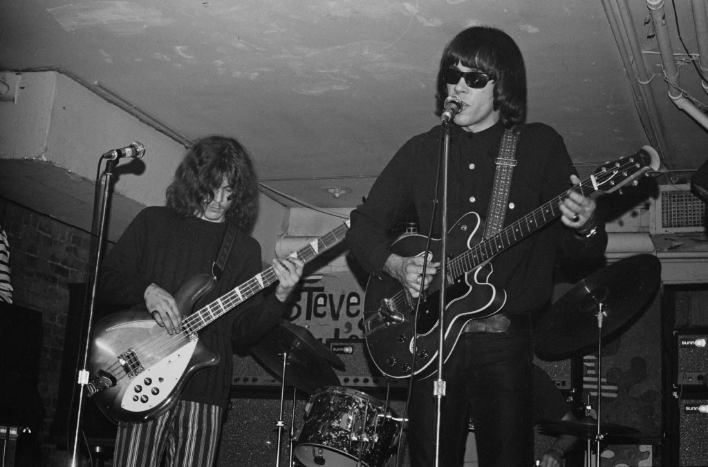 Canadian-American rock band Steppenwolf in concert at The Scene in New York City, circa 1968. They are fronted by singer John Kay (right)