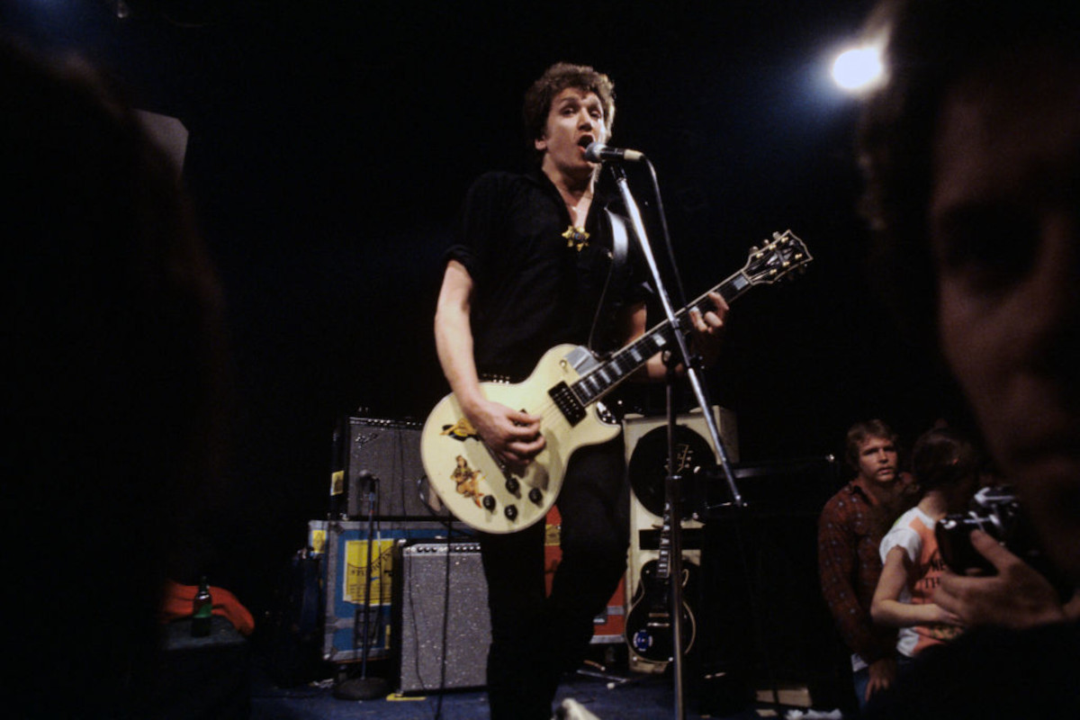 Steve Jones of the Sex Pistols performing in their first North American concert at The Great Southeast Music Hall on January 5, 1978