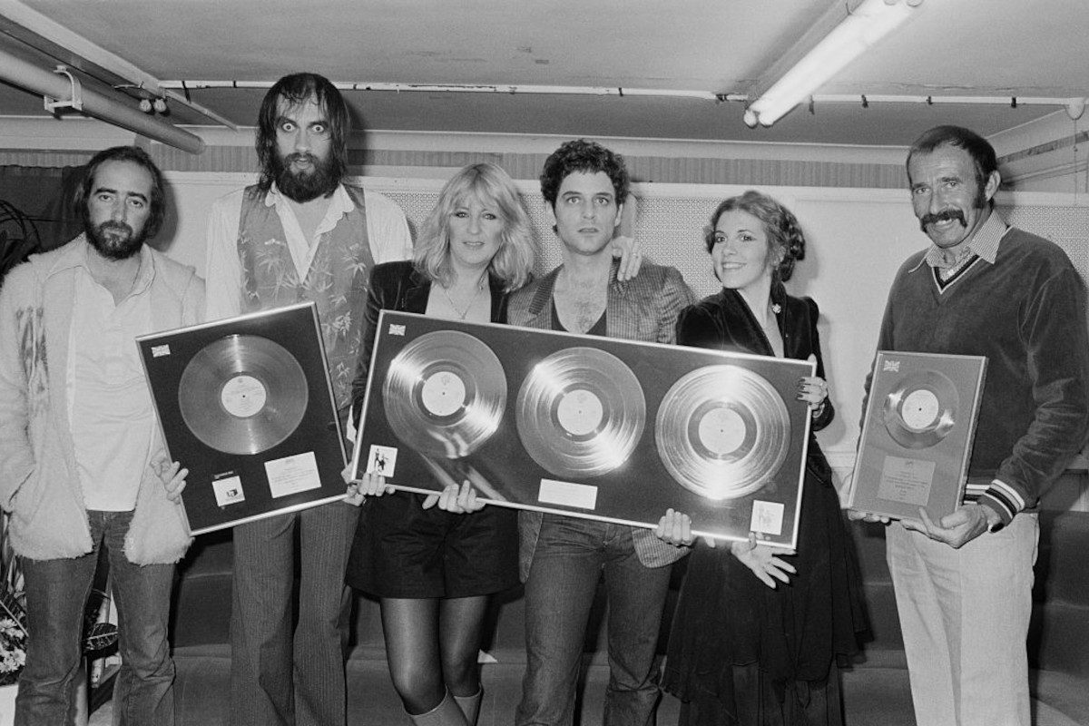 Fleetwood Mac with awards for British sales of their albums Rumours and Tusk, Wembley Arena, London, June 1980