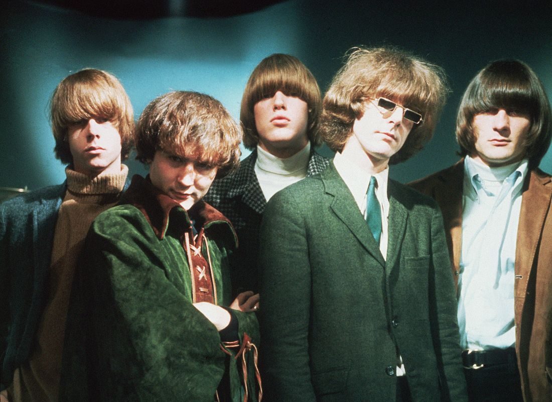 Pop group The Byrds, 1965. L-R: Chris Hillman; Dave Crosby; Michael Clark; Roger McGuinn; and Gene Clark