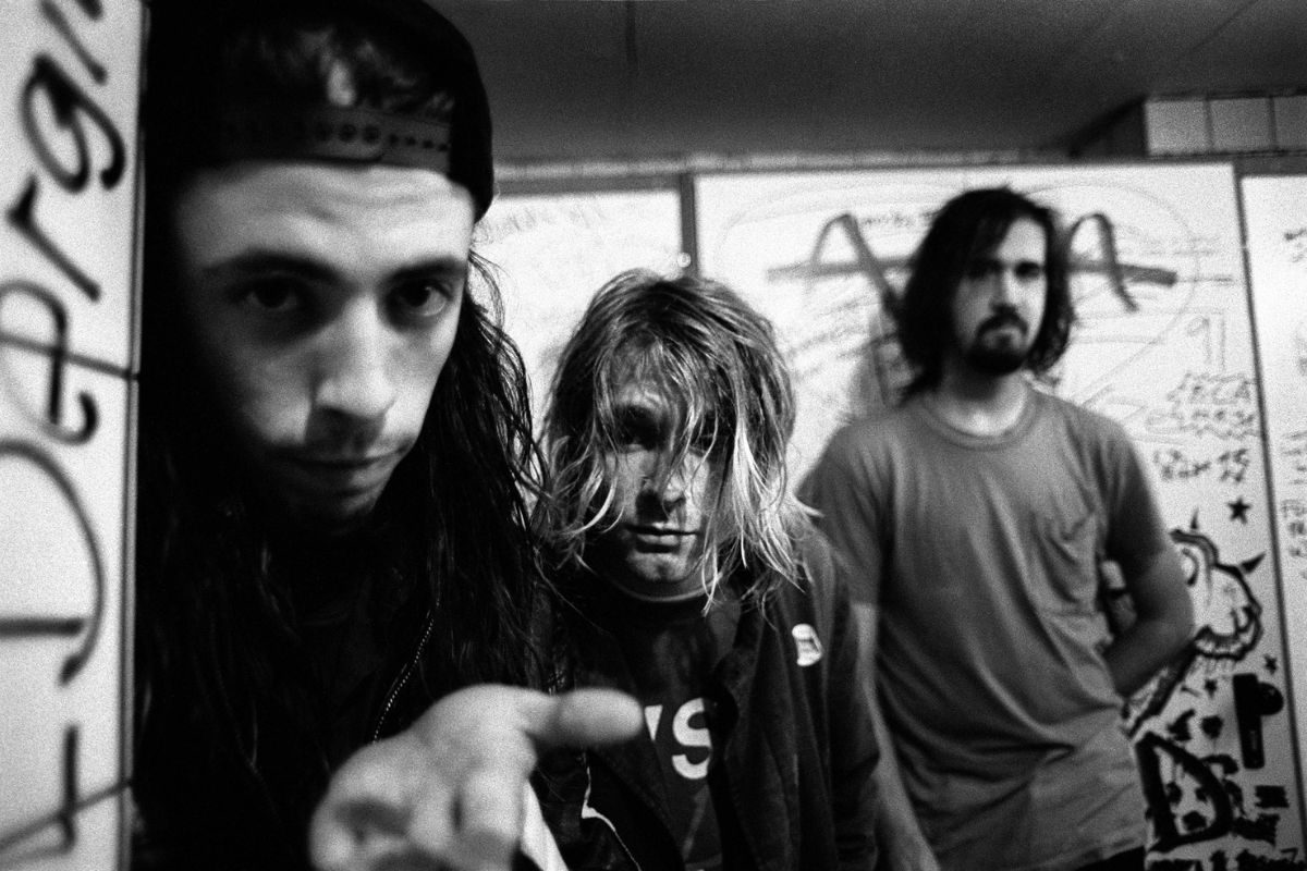 Nirvana, 1991. L-R Dave Grohl, Kurt Cobain, Krist Novoselic