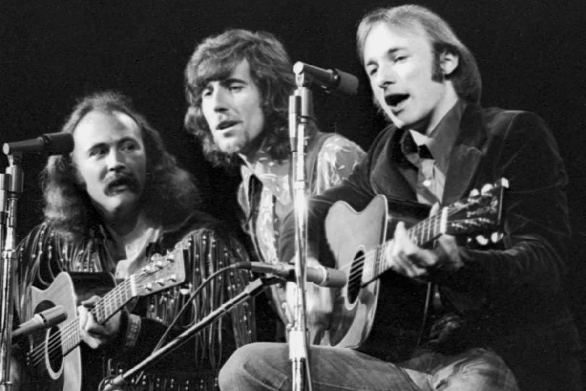 Crosby, Stills & Nash perform at Olympia Stadium on June 12, 1970 in Detroit, Michigan