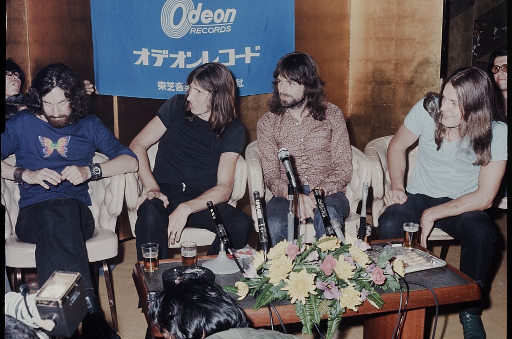 Pink Floyd at a press conference, Tokyo, August 1971. Left to right, Nick Mason, Roger Waters, Rick Wright, David Gilmour