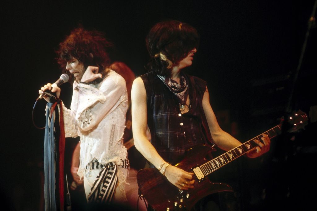 Steven Tyler and Joe Perry of Aerosmith, Los Angeles Coliseum, April 7, 1979. Perry would temporarily quit the band a few weeks later