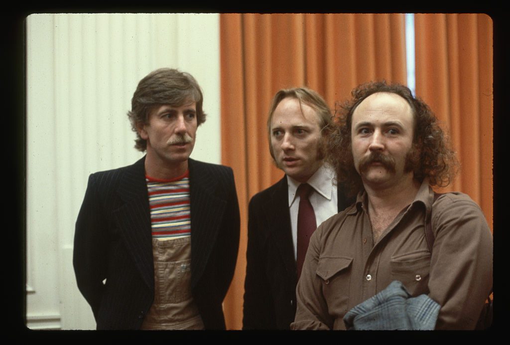 Left to right: Graham Nash, Stephen Stills and David Crosby of the band Crosby Stills and Nash 