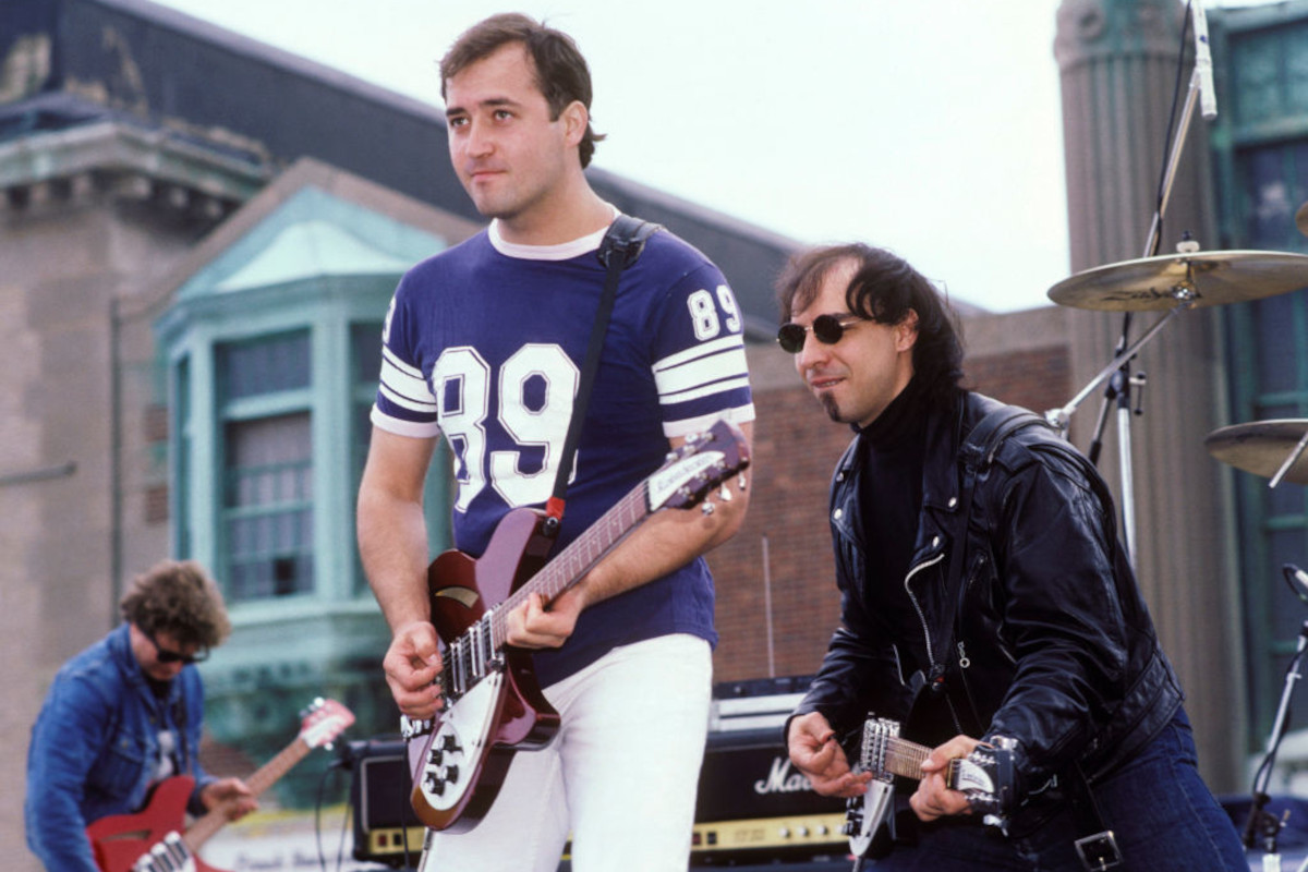Jim Babjek and Pat DiNizio of The Smithereens performing at Asbury Park in New Jersey, 1987