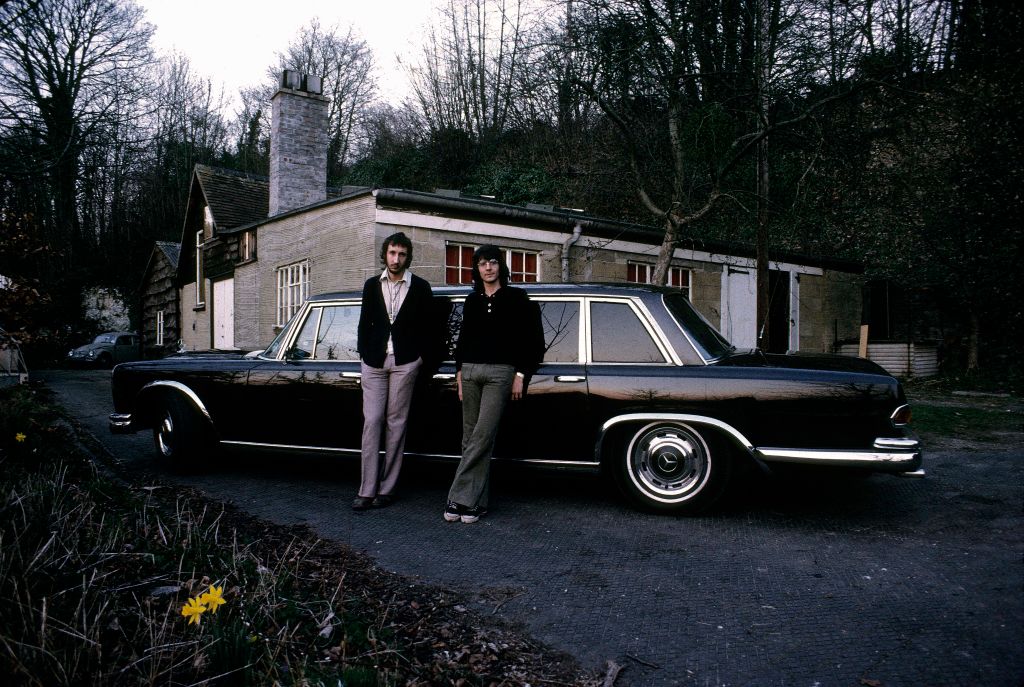 Pete Townshend (left) and producer Rod Houison at home in Goring on Thames next to his Mercedes limousine