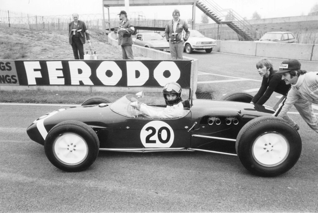 George Harrison racing in an ex-Stirling Moss Lotus, 3 June 1979