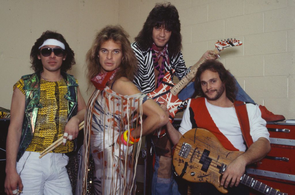 Backstage with Van Halen, Atlanta, 23 February 1984. L-R Alex van Halen, David Lee Roth, Eddie van Halen, Michael Anthony