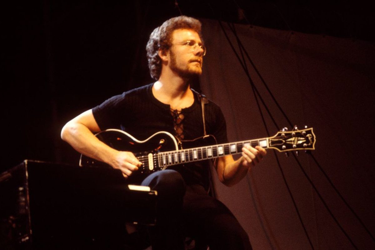 Robert Fripp performing live on stage, 1973