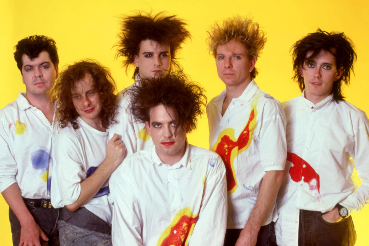 The Cure pose for a studio portrait during The Kissing Tour on July 30, 1987 at the Cobo Arena in Detroit, Michigan