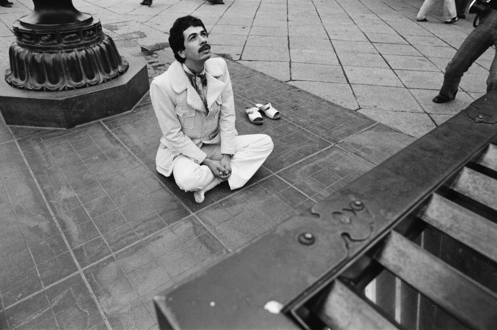 Carlos Santana visiting Kotoku-in Temple, Kamakura, during Santana's second tour of Japan, 4 December 1974