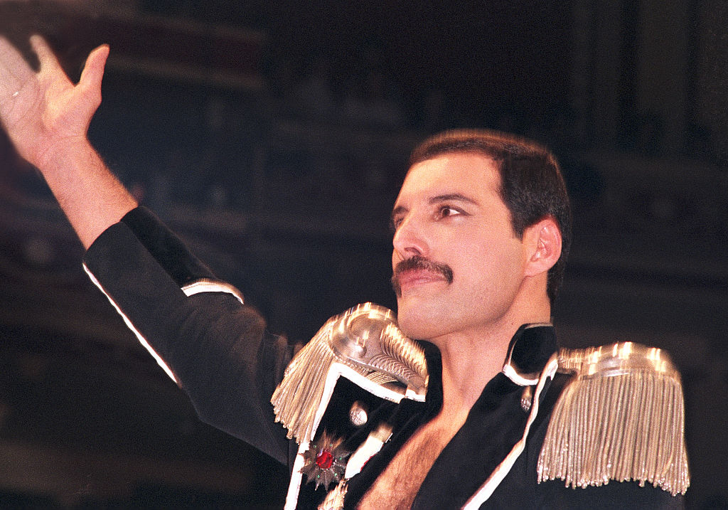 Freddie Mercury of Queen performs on stage Royal Albert Hall, London, 1985.