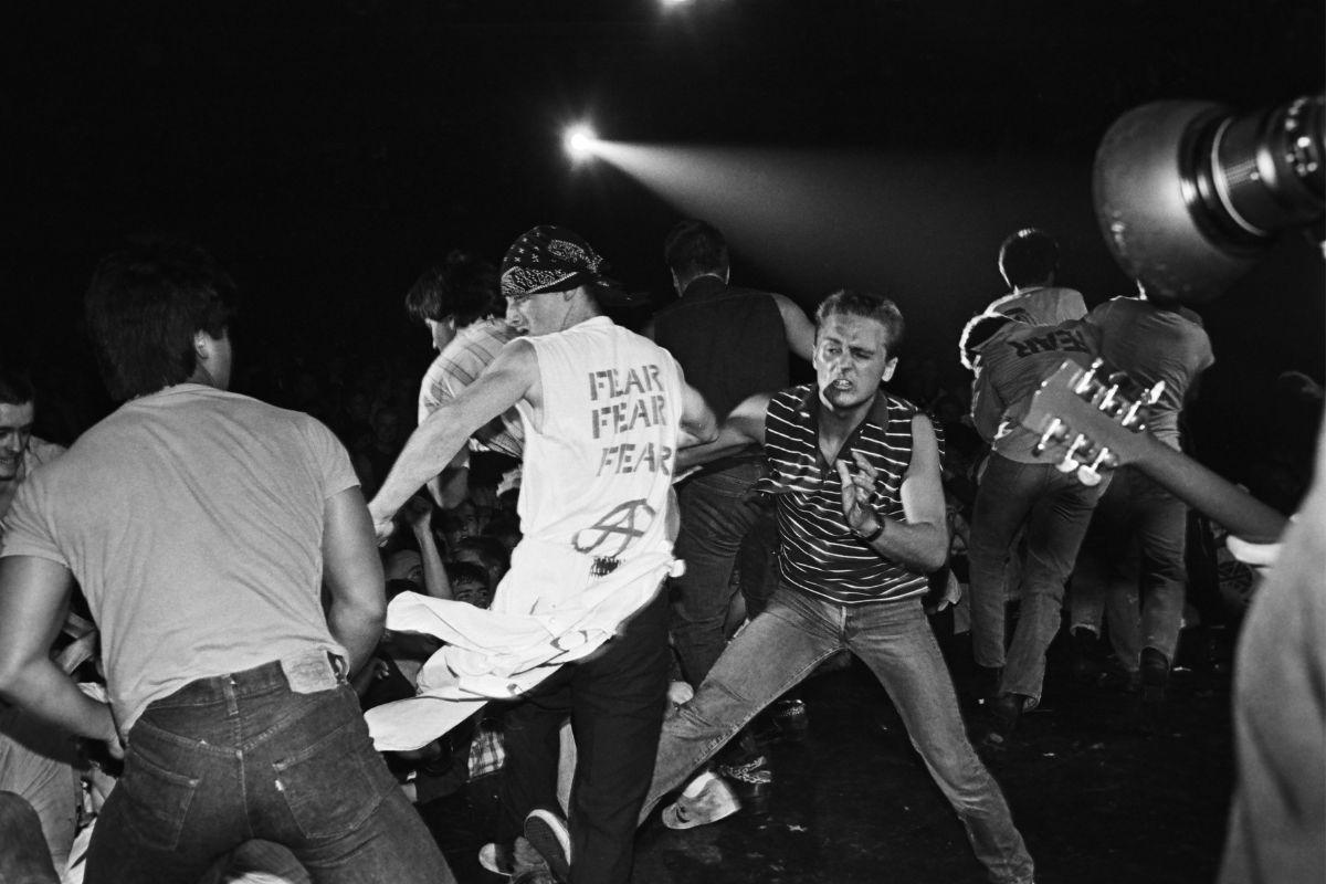 A riot breaks out at a Fear concert in Reseda, California, 1982