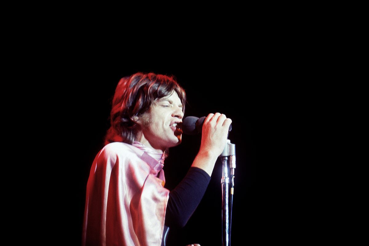 Mick Jagger of The Rolling Stones performs during the Altamont Speedway Free Festival, which was a counterculture rock concert held on Saturday, December 6, 1969