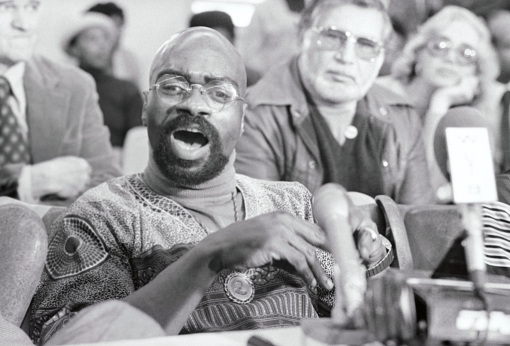 1976: Former middleweight fighter Rubin 'Hurricane' Carter speaks to the press at New Jersey's Clinton Prison after the state Supreme Court granted him a retrial in the 1966 murders of three persons in a Paterson, N.J. bar.