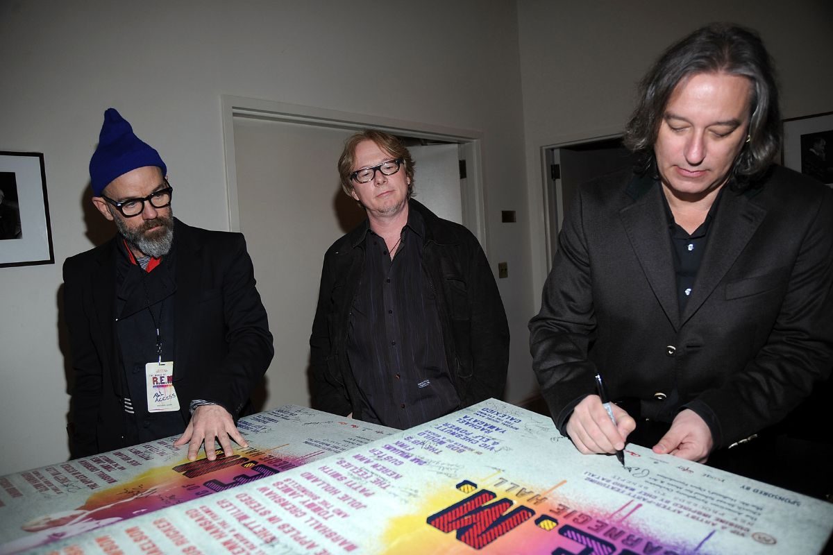Michael Stipe, Mike Mills and Peter Buck of R.E.M at Carnegie Hall, New York, March 11, 2009
