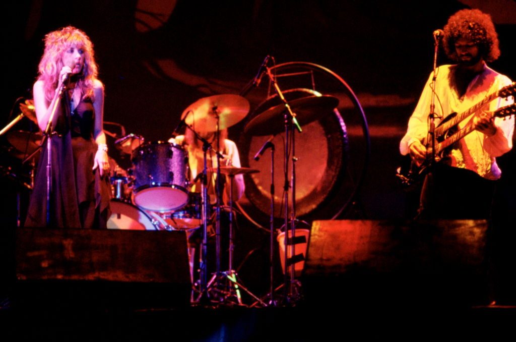Stevie Nicks and Lindsey Buckingham of Fleetwood Mac perform on stage, New York, 1977