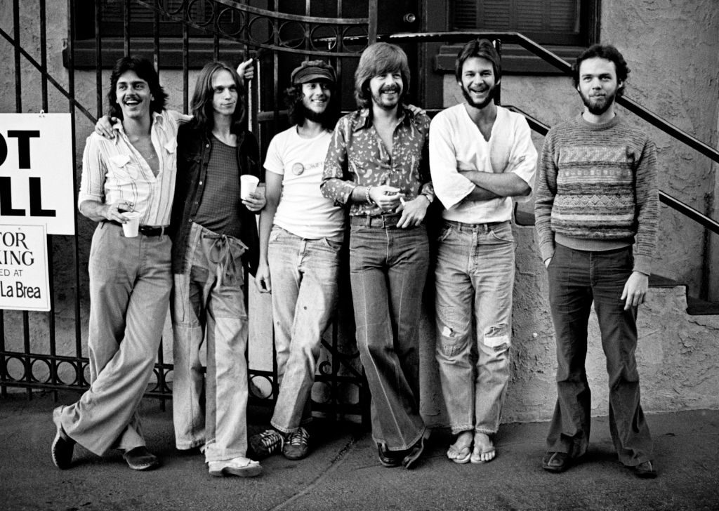 Happy the Man recording their eponymous debut album with producer Ken Scott (third from right), Hollywood, 1976