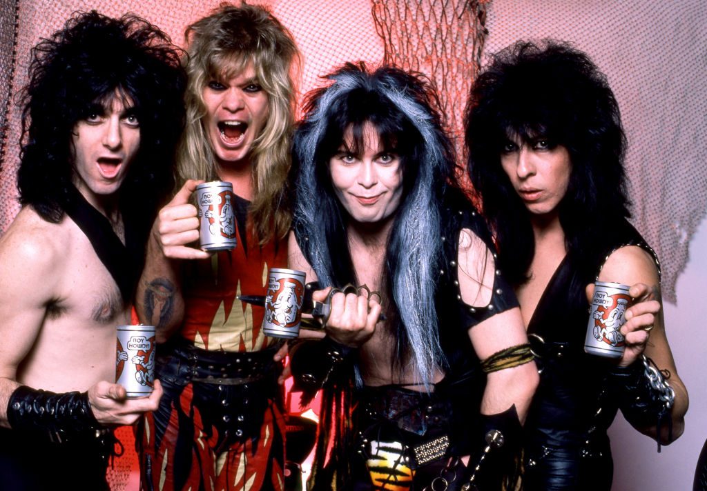 (L-R) American musicians guitarist Randy Piper, guitarist Chris Holmes vocalist Blackie Lawless and drummer Tony Richards, of the American heavy metal band W.A.S.P., February 1985