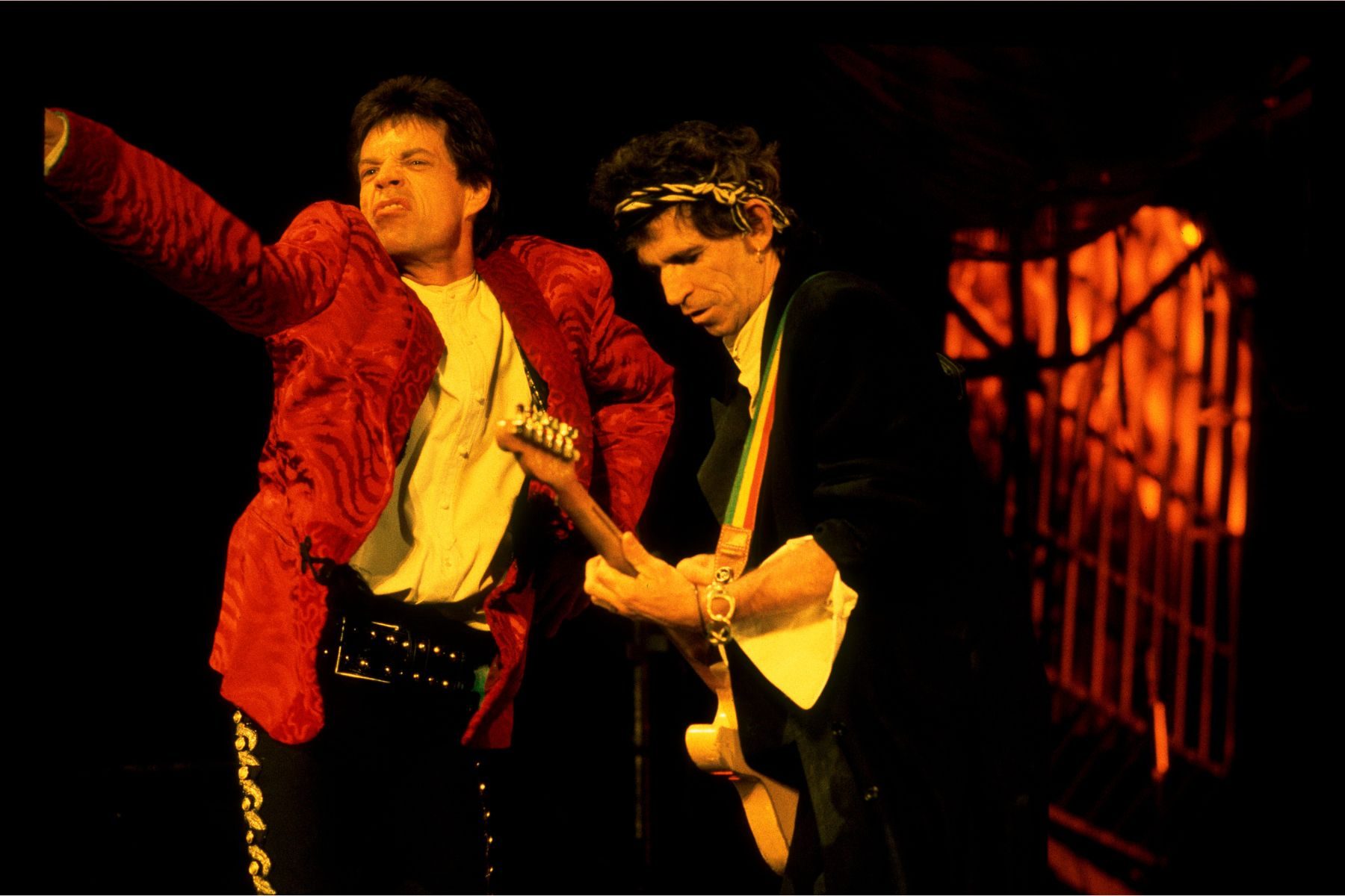 Rolling Stones' Mick Jagger (left) and Keith Richards on the Steel Wheels tour, late 1989