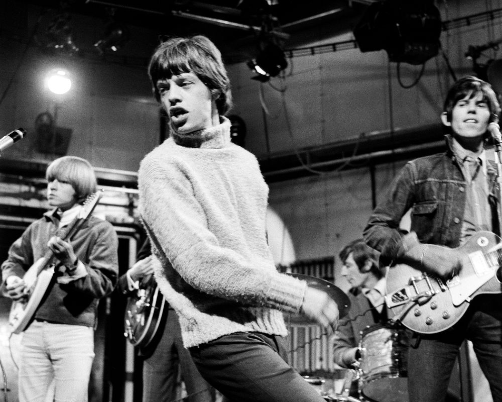The Rolling Stones rehearsing for the TV programme Ready Steady Go!, London, 26 February 1965. Left to right: Brian Jones, Mick Jagger, Charlie Watts, Keith Richards