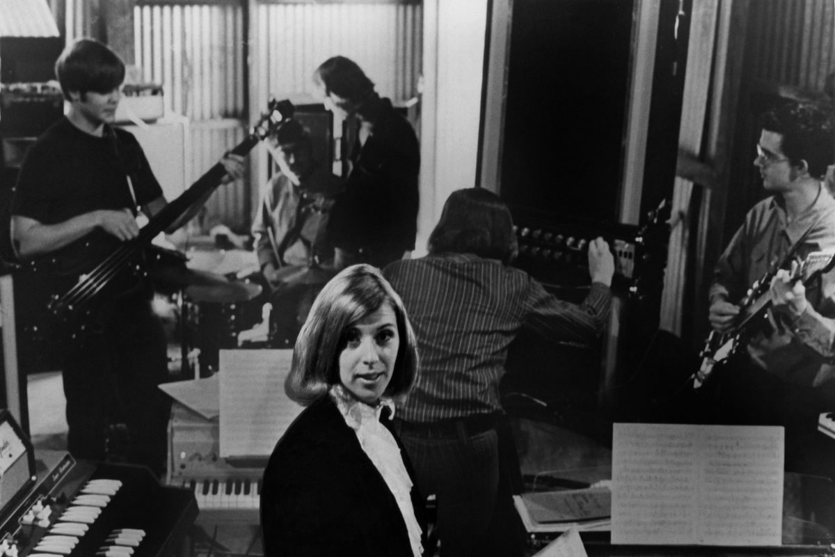 Experimental, psychedelic, electronic rock group United States of America (clockwise from top left: Rand Forbes, Craig Woodson, Gordon Marron, Ed Bogas, Joseph Byrd and Dorothy Moskowitz) record their eponymous album in December 1967 in the Columbia Records studios in New York