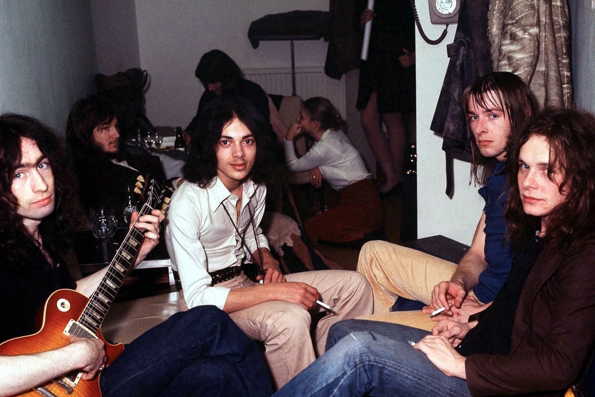 Free backstage in 1972. L-R: singer Paul Rodgers, bassist Andy Fraser, drummer Simon Kirke and guitarist Paul Kossoff (1950 - 1976)