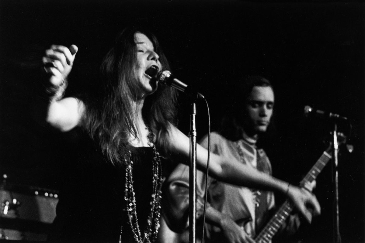 Janis Joplin on stage with bassist Peter Albin of Big Brother and the Holding Company, San Francisco, 1968