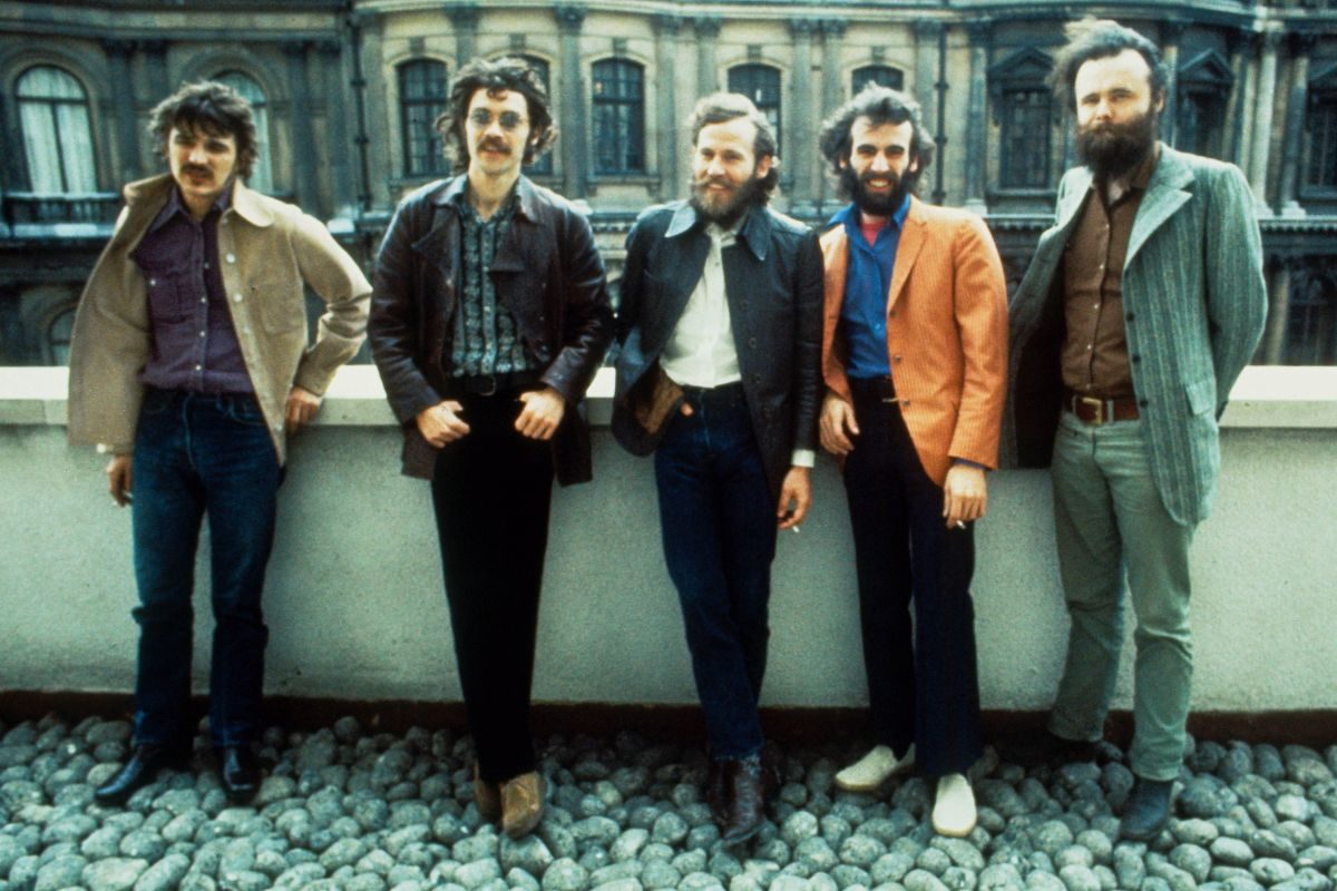 (L-R) Rick Danko, Robbie Robertson, Levon Helm, Richard Manuel and Garth Hudson of The Band, London, 1971