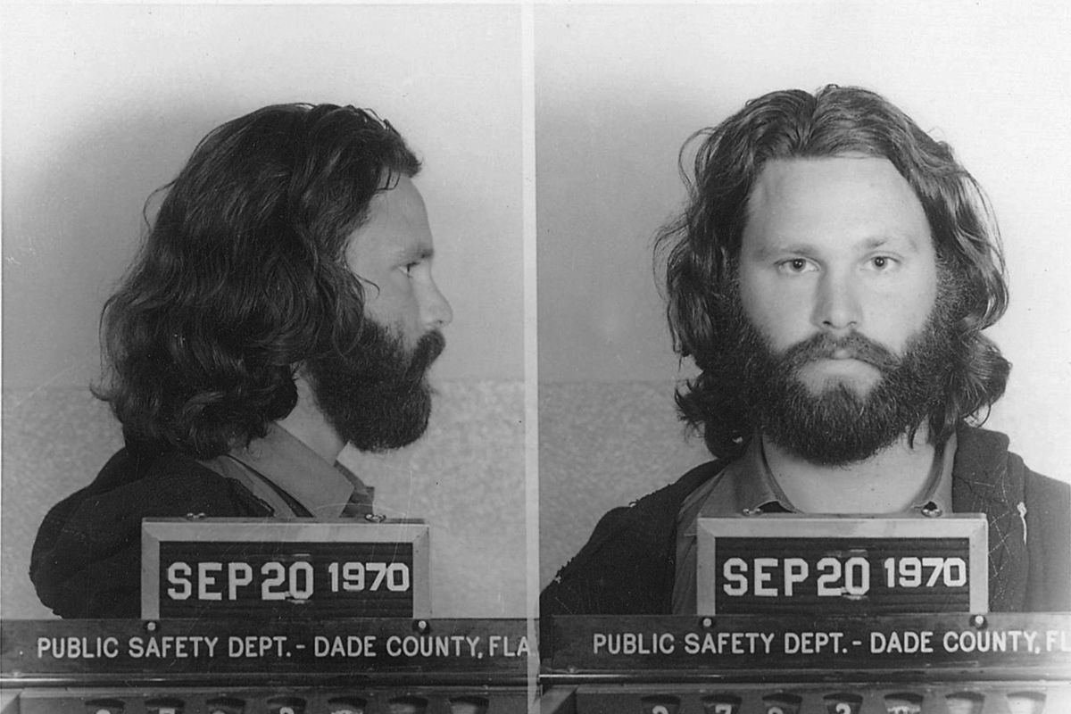 Singer Jim Morrison of The Doors mugshot on September 20, 1970 in Dade County, Florida
