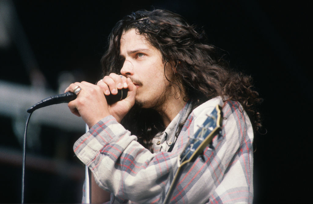 Singer-songwriter and guitarist Chris Cornell (1964 - 2017) performing with American rock group, Soundgarden at Feyenoord Stadion (De Kuip), Rotterdam, Netherlands, 23rd June 1992