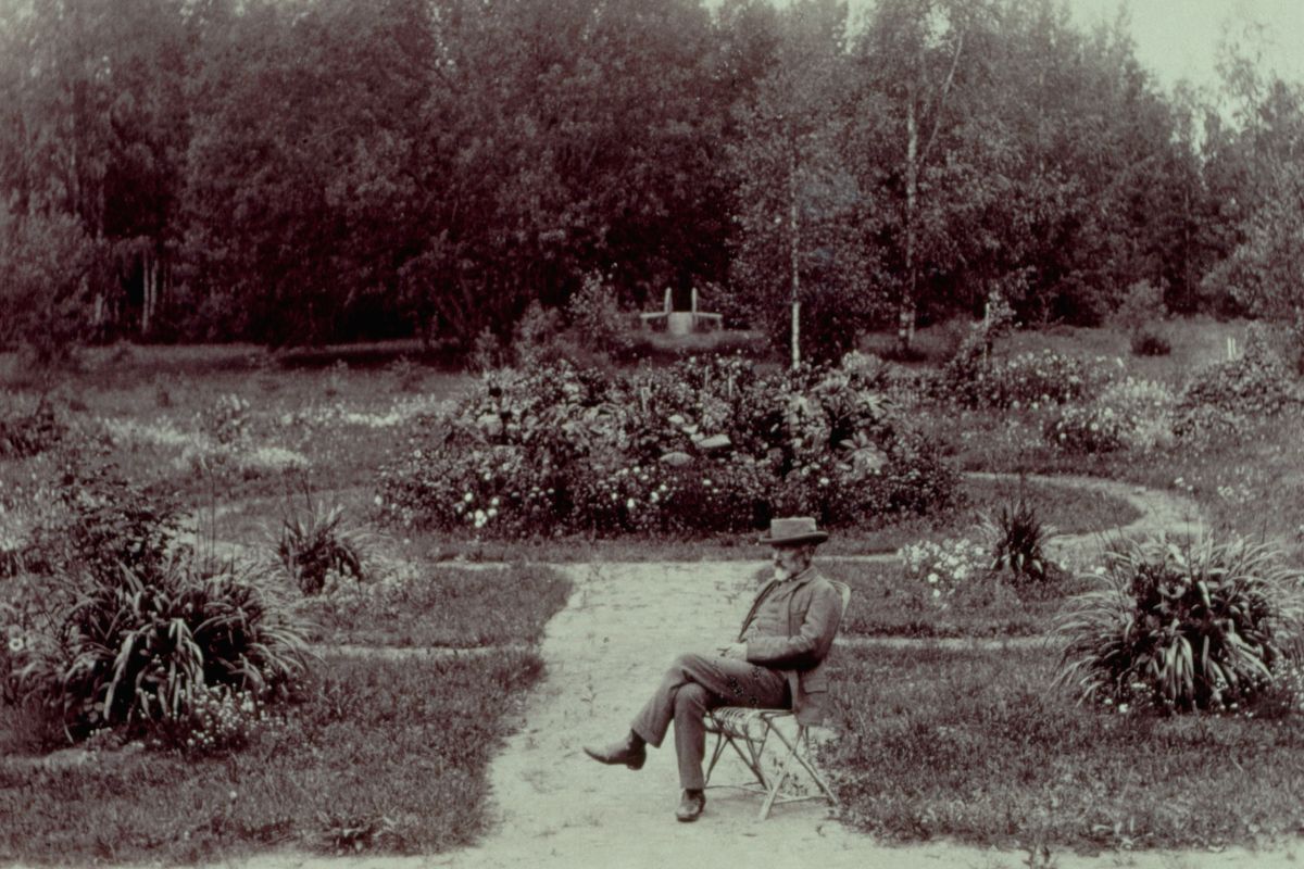 Tchaikovsky composer in his garden at Klin, Russia