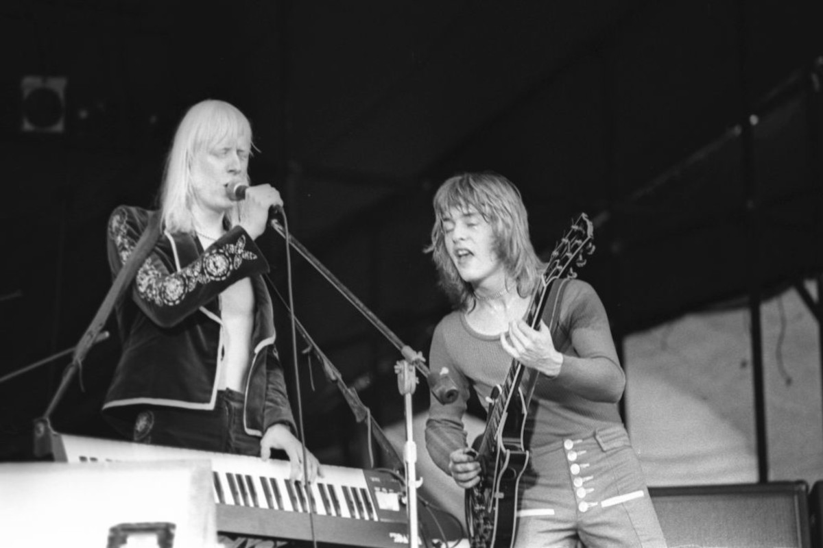 Edgar Winter Group performing at the 'Great Western Express Festival', 15th July 1973. Edgar Winter and Rick Derringer