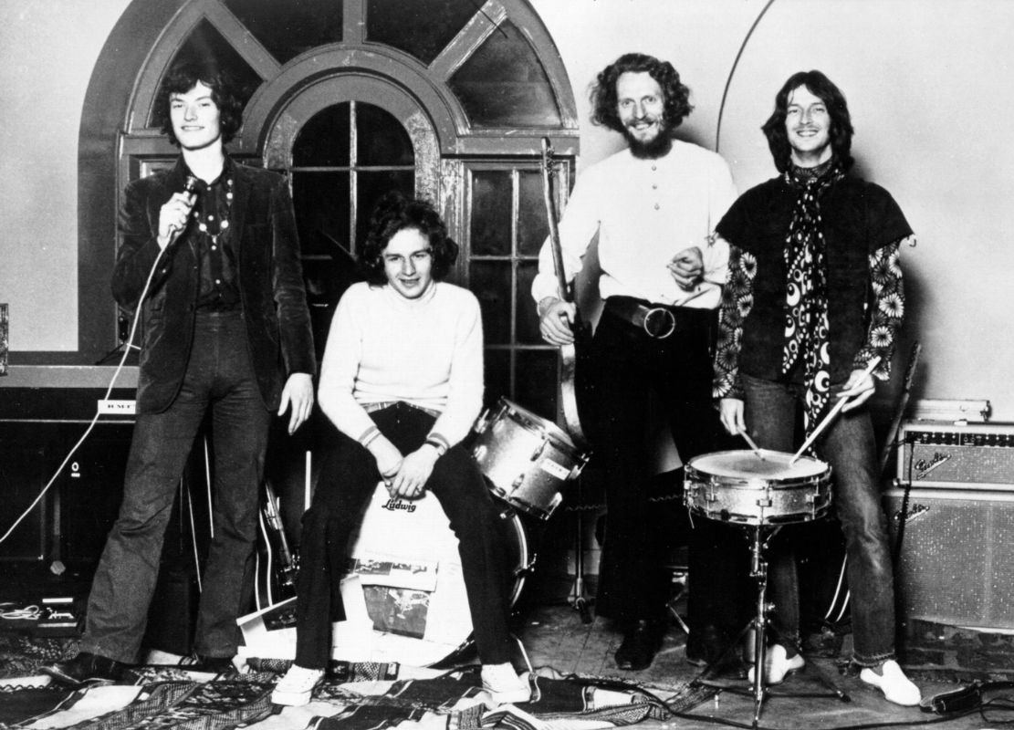 Blind Faith recording their debut album. L-R: Steve Winwood, Ric Grech, Ginger Baker, Eric Clapton