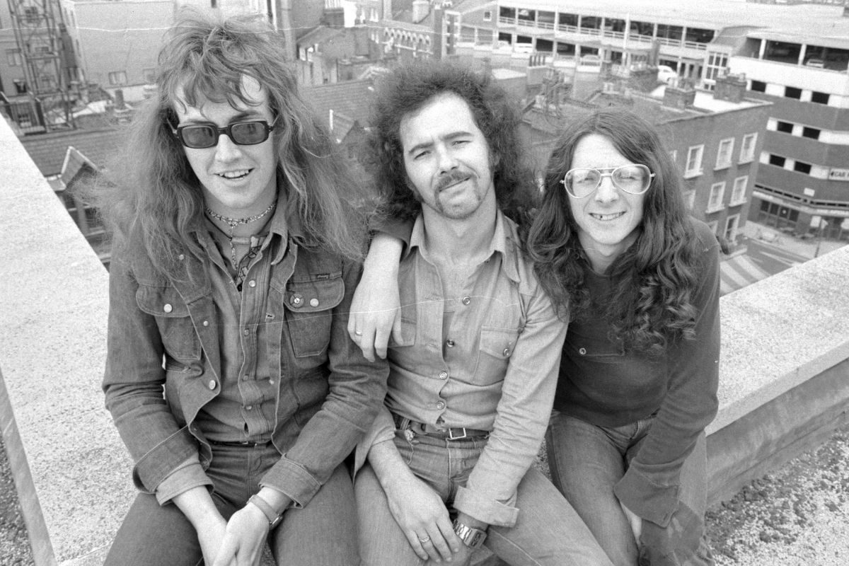 Budgie, rock band, 1974. L-R Ray Phillips, Tony Bourge, Burke Shelley