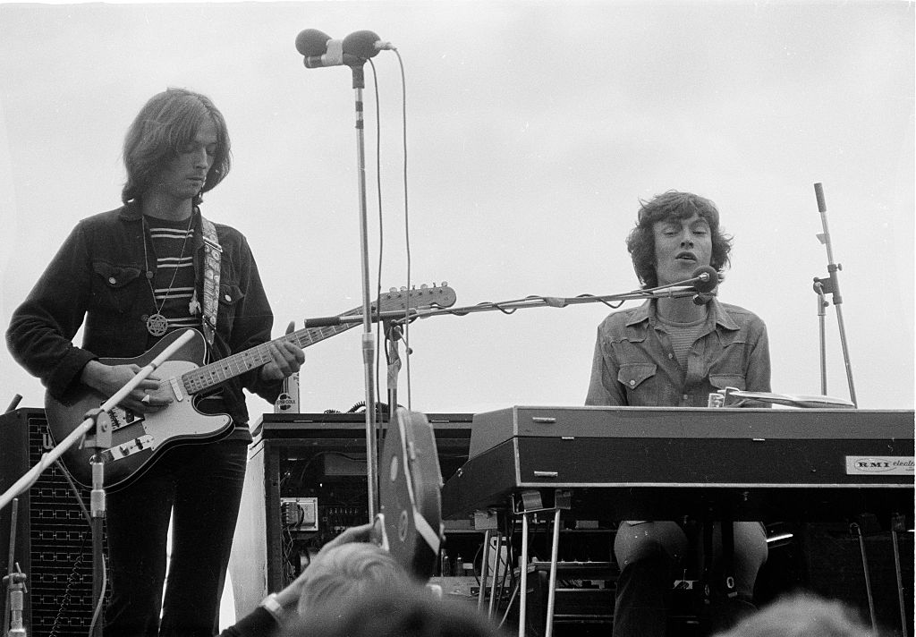 Steve Winwood (R) and Eric Clapton with Blind Faith, at a free Hyde Park concert, London, 7th June 1969