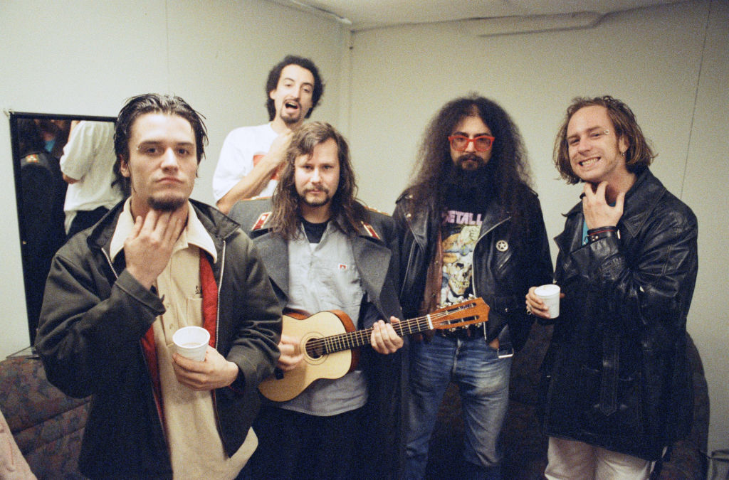 American rock group Faith No More in Vienna, Austria, 1992. From left: Singer Mike Patton, drummer Mike Bordin, bass player Billy Gould, guitarist Jim Martin and keyboard player Roddy Bottum