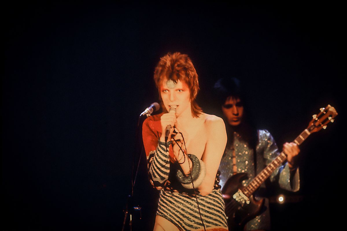 David Bowie performing on the Ziggy Stardust tour, 1972