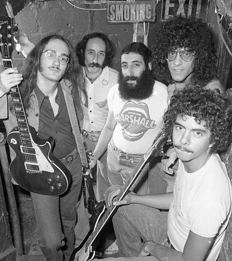 The Good Rats, a Long Island rock band, pose at My Father's Place, a music venue in Roslyn, New York, prior to a concert on August 5, 1975. Pictured are: John Gatto, Peppi Marchello, Mickey Marchello, Joe Franco and Lenny Kotke