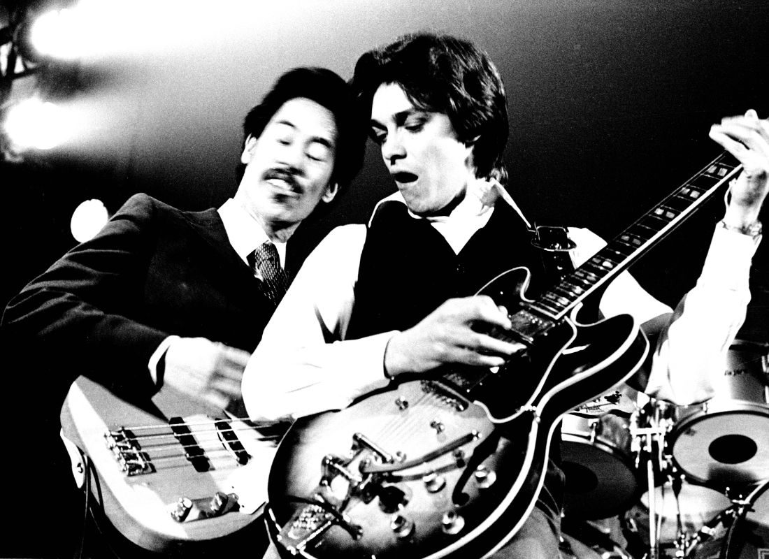 Charlie Tumahai and Bill Nelson of Be-Bop Deluxe at Hammersmith Odeon, London, Feb 26, 1977