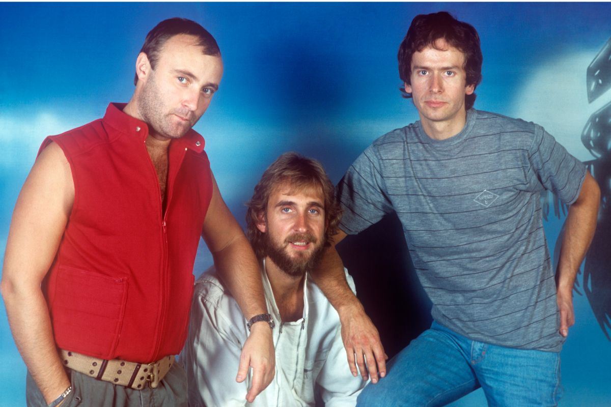 Genesis, rock band, 1983. L-R Phil Collins, Mike Rutherford, Tony Banks