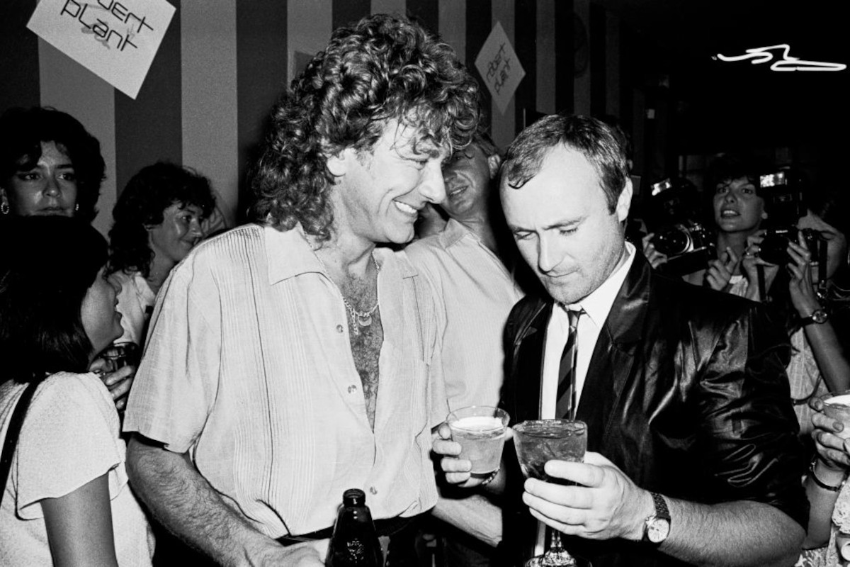 Robert Plant (left) and Phil Collins as they attend an after party at Greenwich Village's Be Bop Club, September 12, 1983