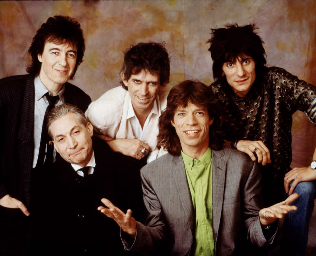 The Rolling Stones in London, 1986. Left to right: bassist Bill Wyman, drummer Charlie Watts, guitarist Keith Richards, singer Mick Jagger and guitarist Ronnie Wood