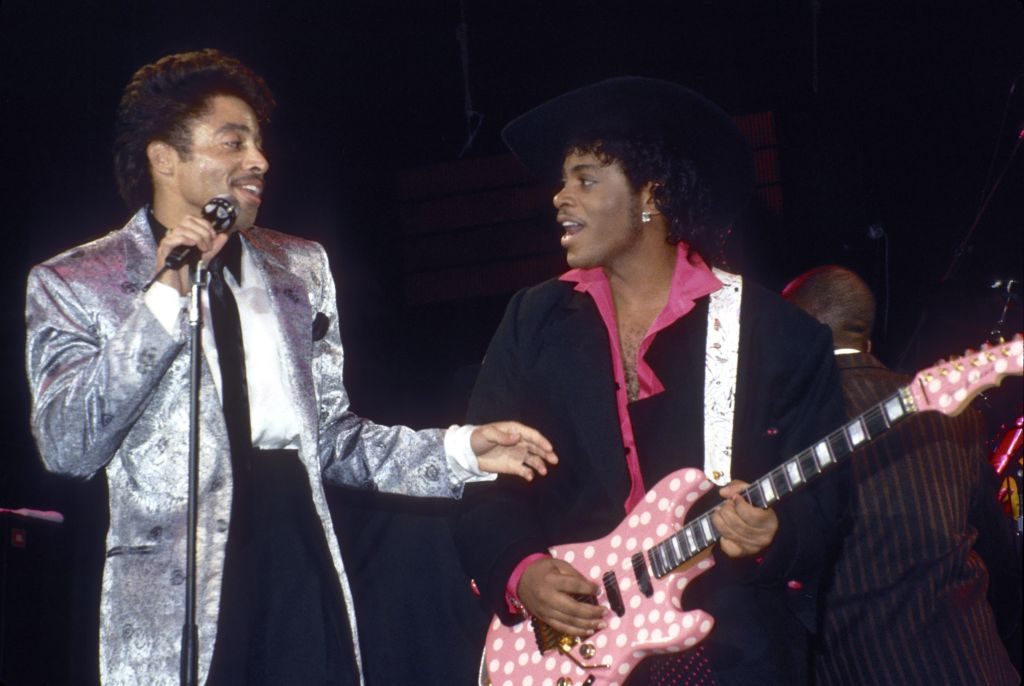 Morris Day and Jesse Johnson of The Time perform at First Avenue nightclub in Minneapolis, Minnesota in December 1985
