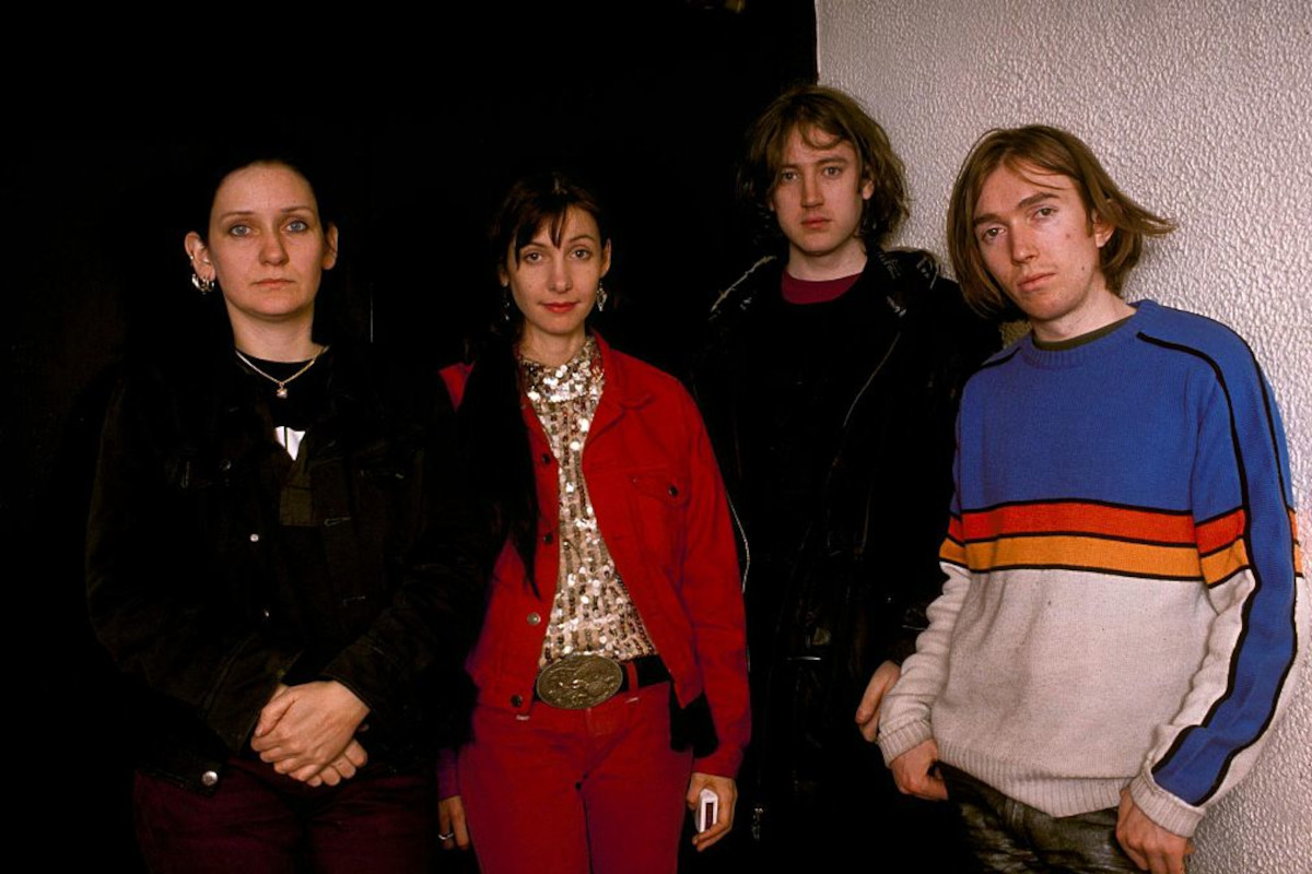 My Bloody Valentine pose for a group photo at the Capital Radio Christmas Party in 1991