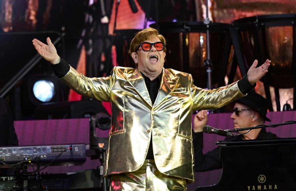 Elton John performs on the Pyramid Stage at Glastonbury Festival, June 25, 2023