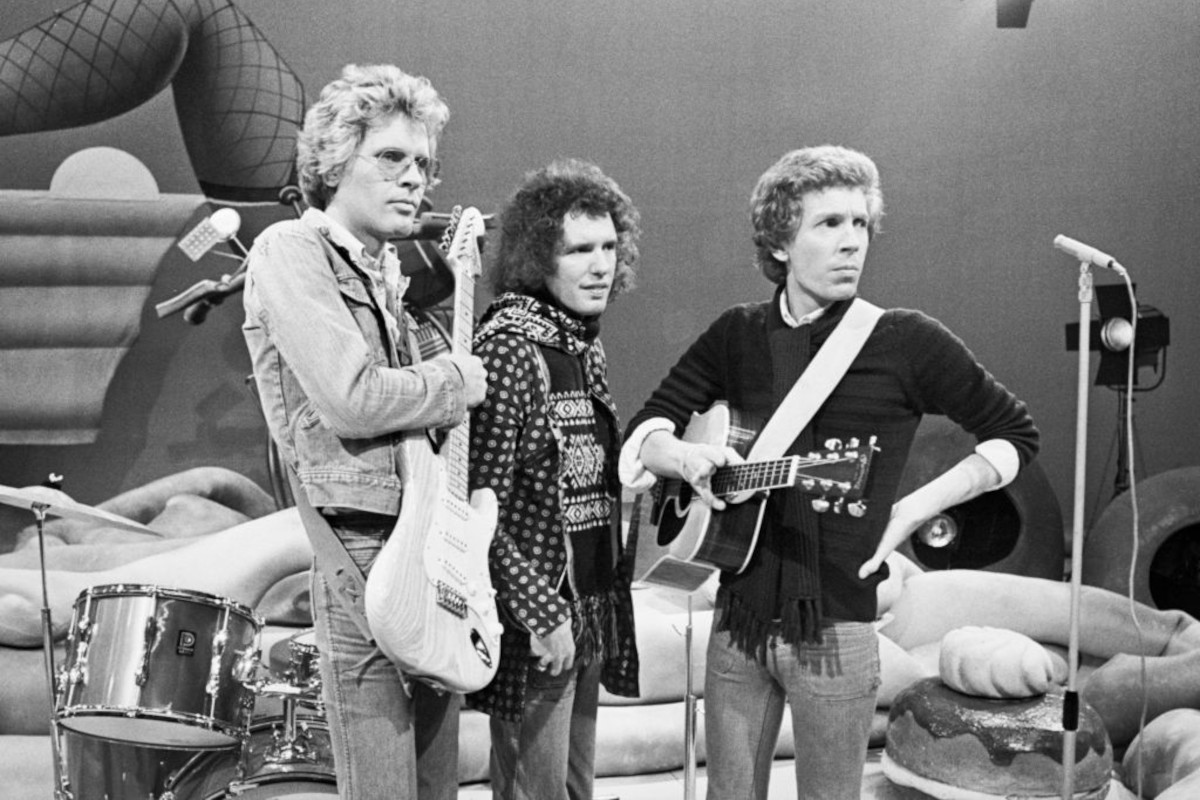 The Walker Brothers at the Toppop Studios, Hilversum, Netherlands, 1975. L-R John Walker (John Maus), Gary Walker (Gary Leeds) and Scott Walker