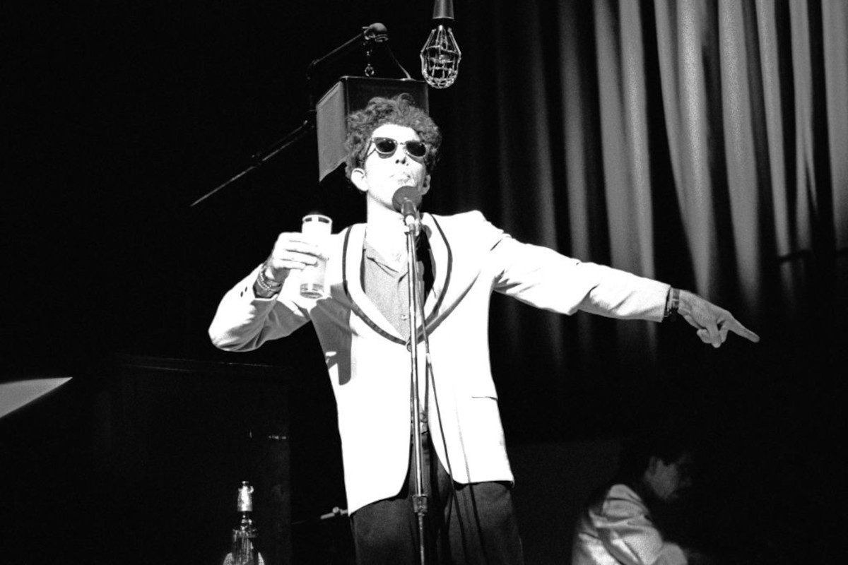 Tom Waits performing on stage at the Eugene O'Neill Theatre, New York, 1987