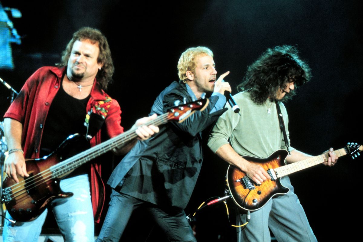 Van Halen, 1998. L-R: Michael Anthony, Gary Cherone, Eddie Van Halen